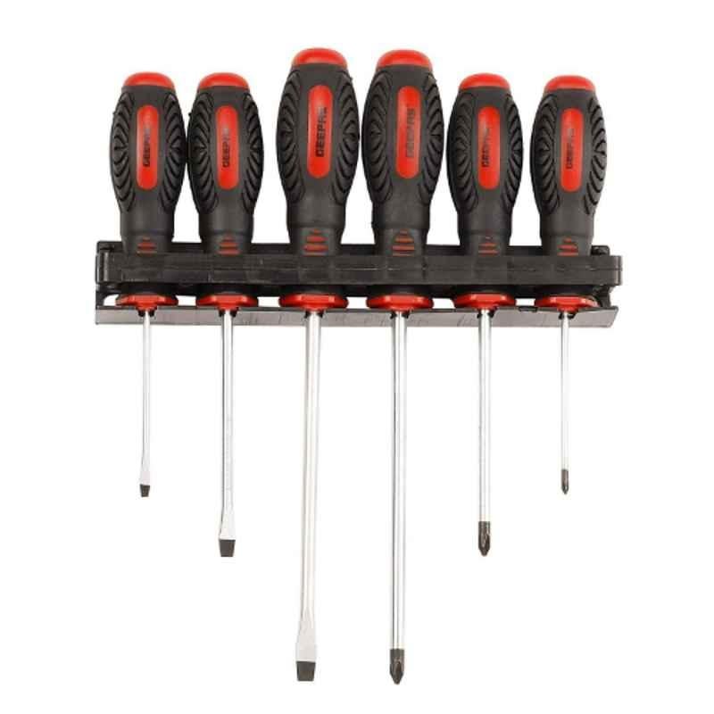 Geepas 6Pcs Chromium Vanadium Steel Red & Black Screwdriver Set, GT7631