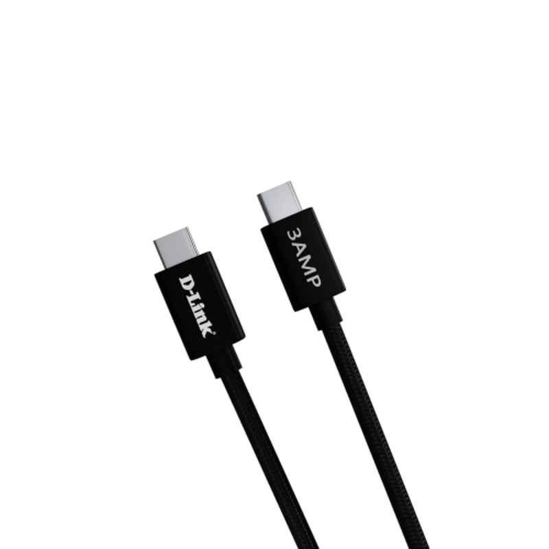 D-Link 65W 1.5m Nylon Black Braided Fast Charging Type-C to Type-C Cable with Metal Connector, DPA-FC301
