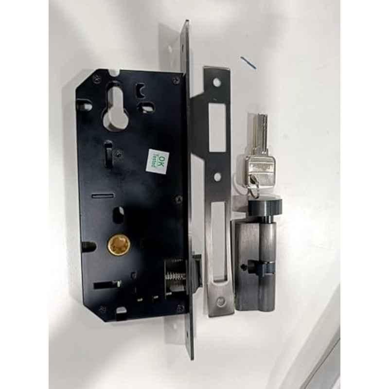 Plantex Mortise Door Lock Set with Brass Cylinder & Keys/Heavy-Duty Main Door Lock Body Satin Black