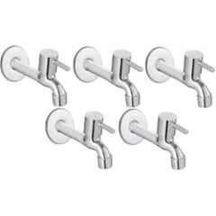 Senkiddpro Turbo Steel Chrome Finish Wall Mounted Long Body Tap with Wall Flange (Pack of 5)