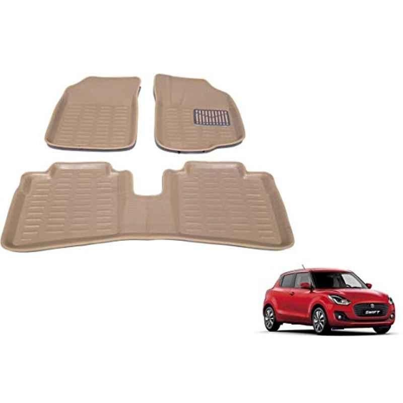 Kozdiko 3 Pcs 3D Beige Car Floor Mat Set for Maruti Suzuki Swift2018, koz_40341