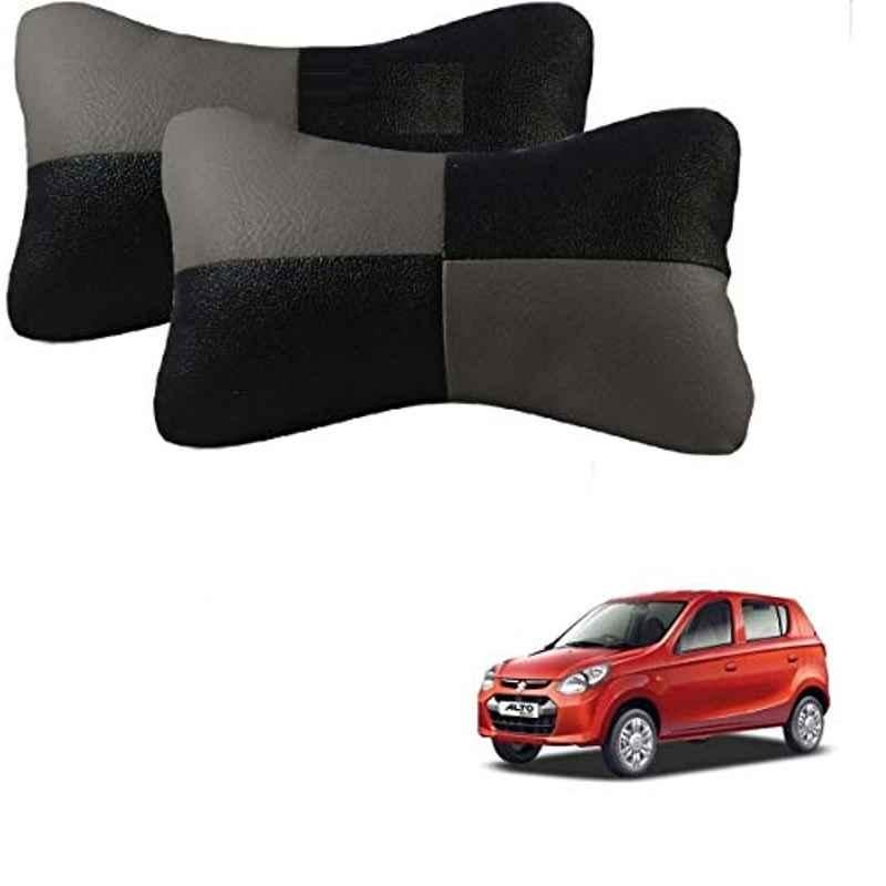 Kozdiko 2 Pcs Leather Grey & Black Neck Rest Car Cushion Pillow Set for Maruti Suzuki Alto 800