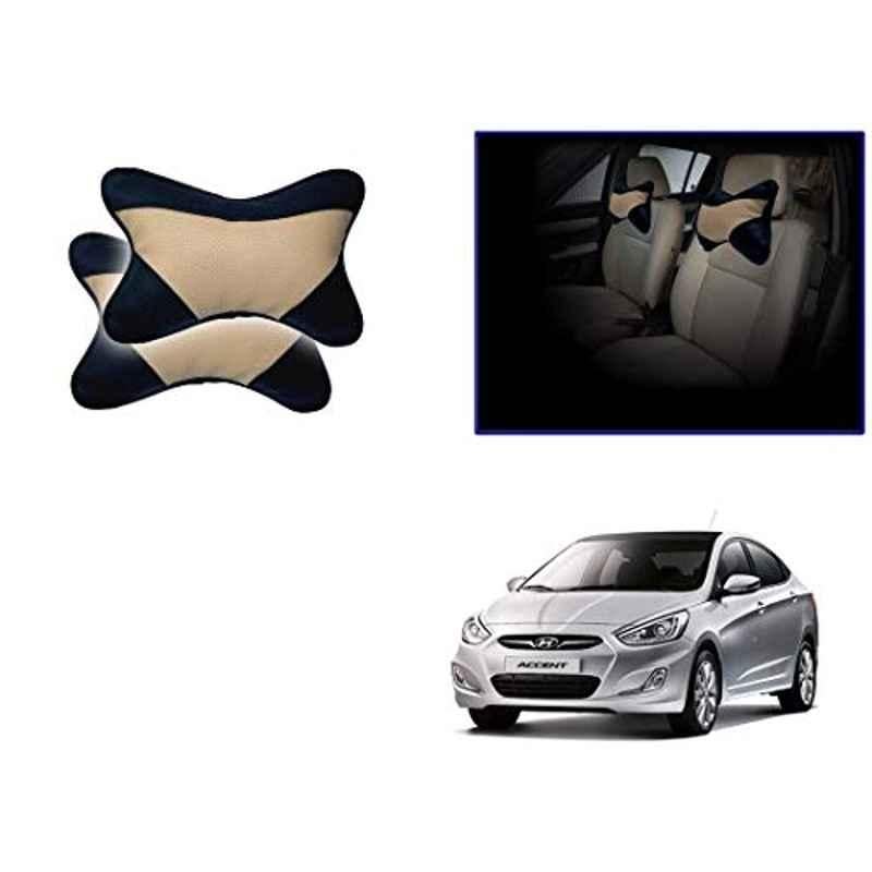Kozdiko 2 Pcs Beige & Black Car Neck Rest Cushion Pillow Set for Hyundai Accent