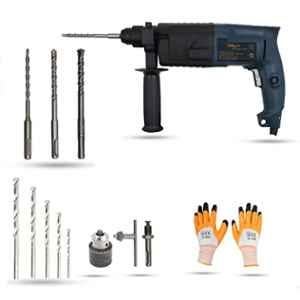 Hillgrove 750W Forward & Reverse Rotation Hammer Impact Drill Machine with 3 Pcs SDS Plus Bit, Drill Chuck, 5 Pcs Masonry Drill Bit, SDS Plus Adapter & Gloves, HGCM871