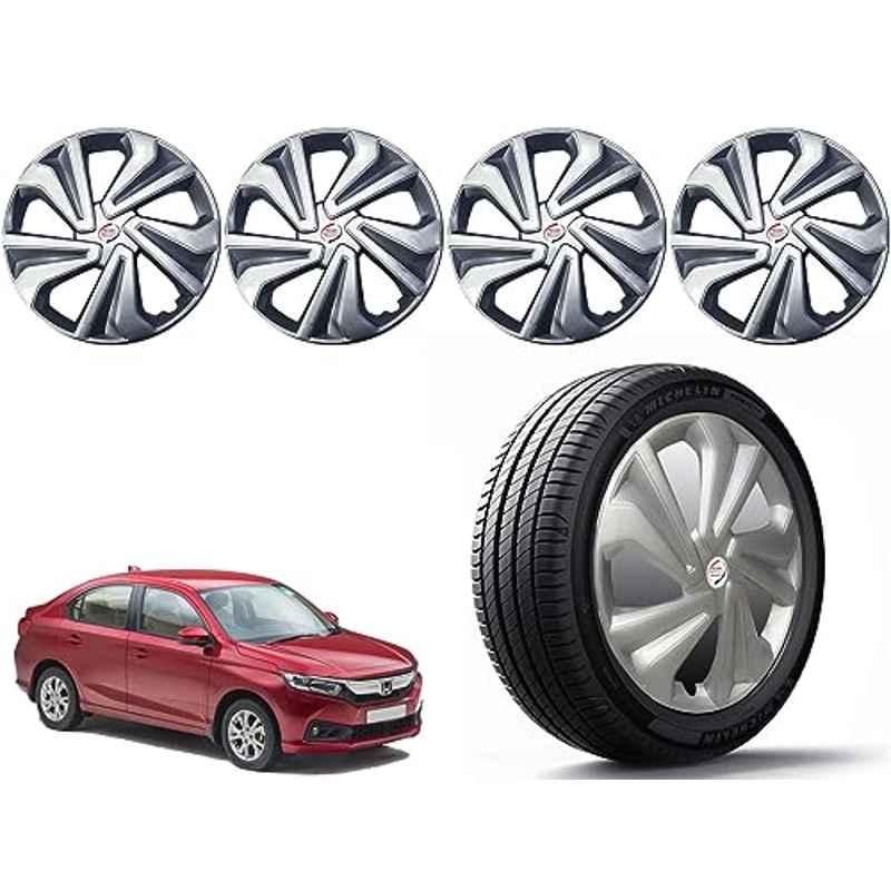 Auto Pearl 4 Pcs 14 inch Polypropylene Silver Press Type Car Wheel Cover Set with Retention Ring for Honda Amaze Type 2 2018-2020, 14WC_Tiago_Silver_AmazeT2_2018_2020