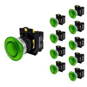 Yokins 22mm 220VAC Green Illuminated Mushroom Push Button Switch with LED Indicator, EB2M-A-10G-MD (Pack of 10)