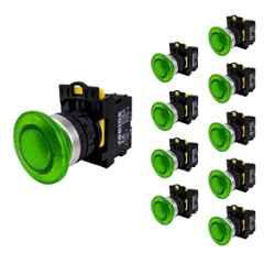 Yokins 22mm 220VAC Green Illuminated Mushroom Push Button Switch with LED Indicator, EB2M-A-10G-MD (Pack of 10)