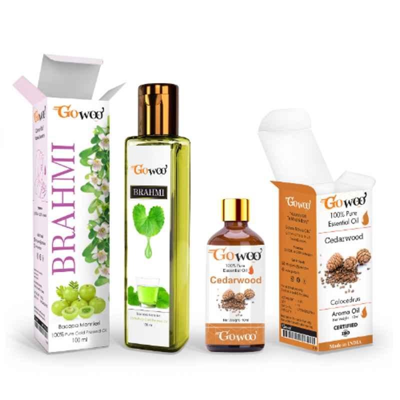 GoWoo 2 Pcs 10ml Natural Cedarwood Aroma Oil & 100ml Brahmi Carrier Oil Set, GWOC276-P10+P169