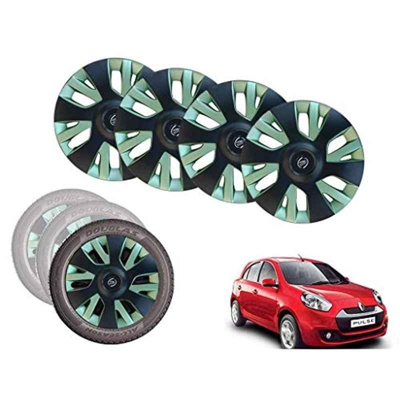 Auto Pearl 14 inch ABS Black & Green Car Hubcap Wheel Cover with Retention Ring Set for Pulse