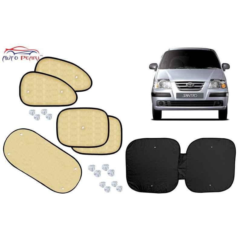 Auto Pearl 6 Pcs PVC & Mesh Beige Window, Front & Rear Sun Shade Set for Hyundai Santro