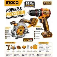 Ingco 0.8-10mm 20V 66Nm Cordless Impact Drill & 140mm Circular Saw Cutter Combo
