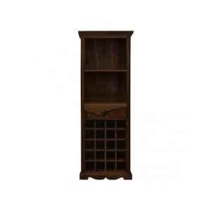 Angel Furniture 64x38x175cm Walnut Finish Solid Sheesham Wood Tallboy Storage Wine Rack & Bar Cabinet, AF-159W