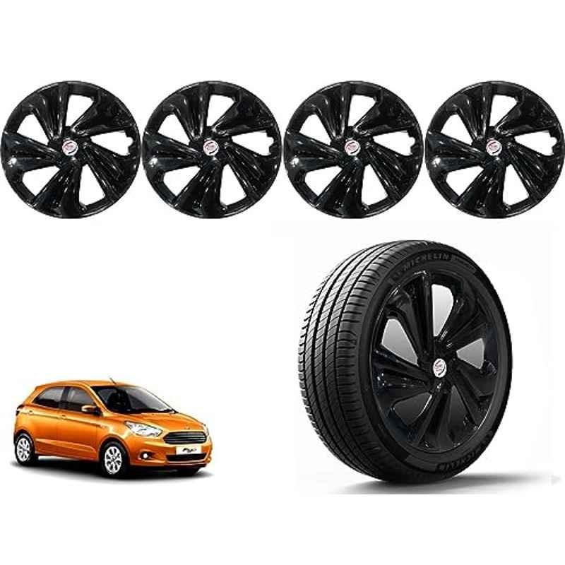 Auto Pearl 4 Pcs 14 inch Polypropylene Black Press Type Car Wheel Cover Set with Retention Ring for Ford Figo Type 3 2015 Onwards, 14WC_Tiago_Black_FigoType3_2015onw