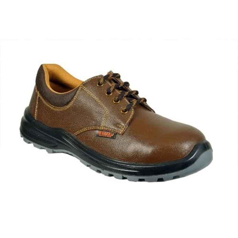 Coffer Safety CS-1046 Leather Steel Toe Brown Work Safety Shoes, Size: 9