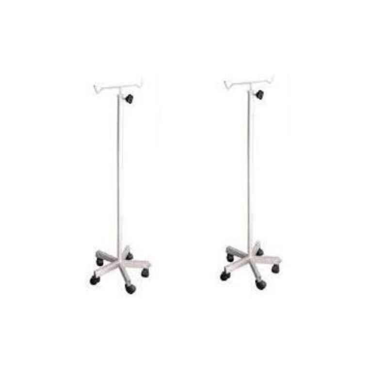 PMPS Mild Steel Epoxy Coated Hospital I.V. Stand with Wheel (Pack of 2)