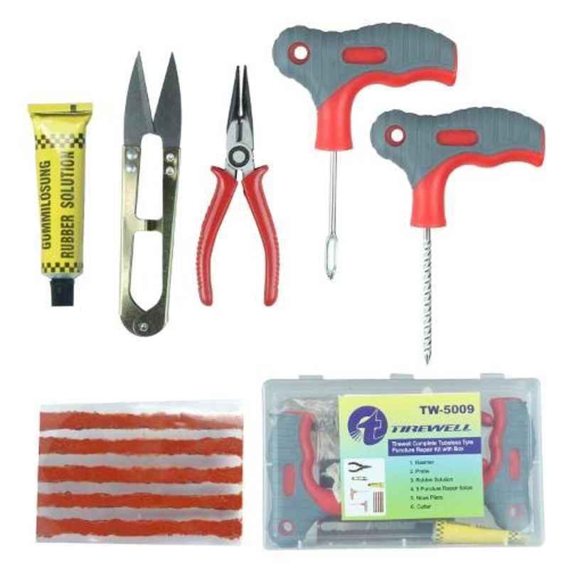 Tirewell TW-5009 6 in 1 Portable Flat Tyre Puncture Repair Kit for Cars, Trucks & Bikes