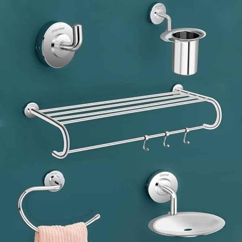 Plantex Daizy 5 Pcs Stainless Steel Silver Chrome Finish Bathroom Accessories Set