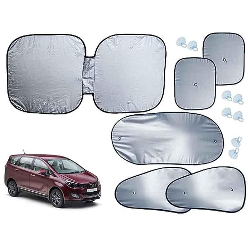 Auto Pearl 6 Pcs Polyester Black & Silver Window, Front & Rear Sun Shade Set for Mahindra Marazzo 2019