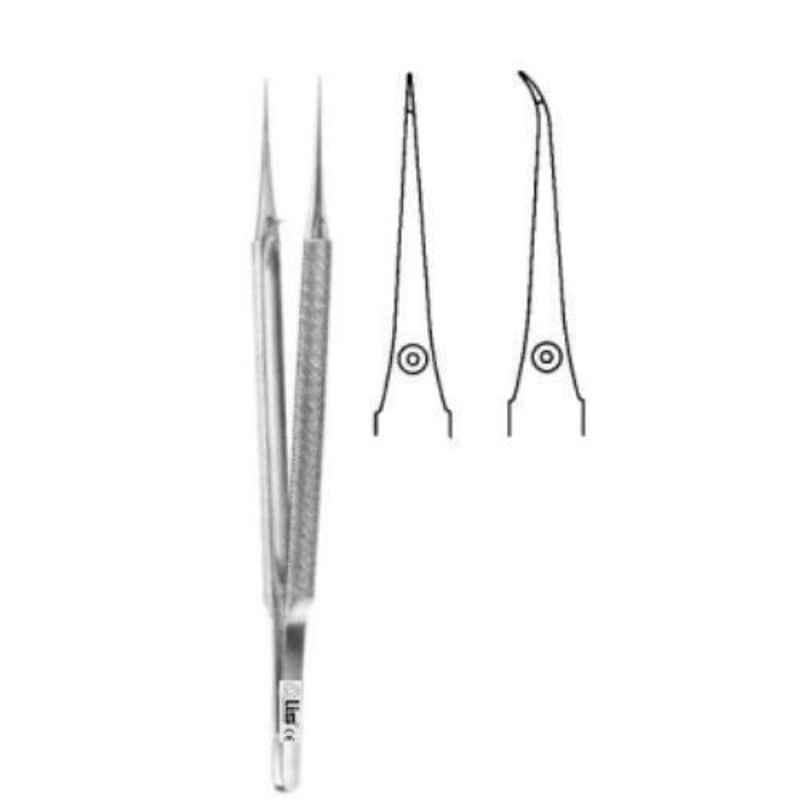 Alis 15cm/ 6 inch Micro Suture Tying Forceps with Platform Curved 0.3mm, A-GEN-259-15