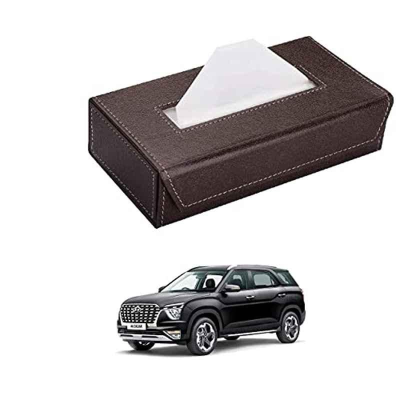 Kozdiko 100 Pulls PU Leather Brown Car Tissue Paper Box with 200 Sheets for Hyundai Alcazar
