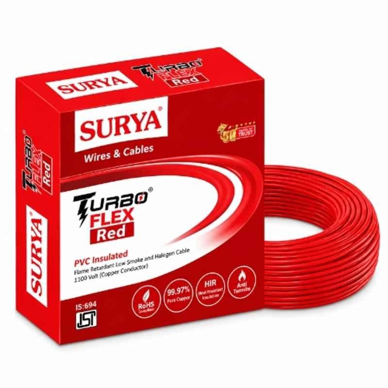 Surya Turboflex 1.5 Sqmm Single Core Red Copper FR-LSH PVC Insulated Wire, Length: 90m