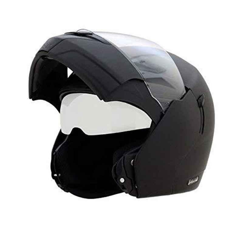 Vega Boolean BLN-DK-L Dull Black Flip Up with Double Visor Helmet, Size: M