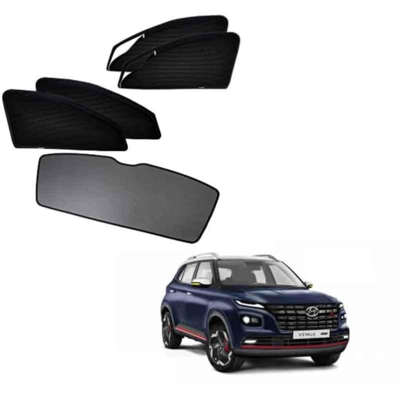 Kozdiko 5 Pcs Black Car Side Window Curtains Zipper with Dicky Magnetic Sunshade Set for Hyundai Venue