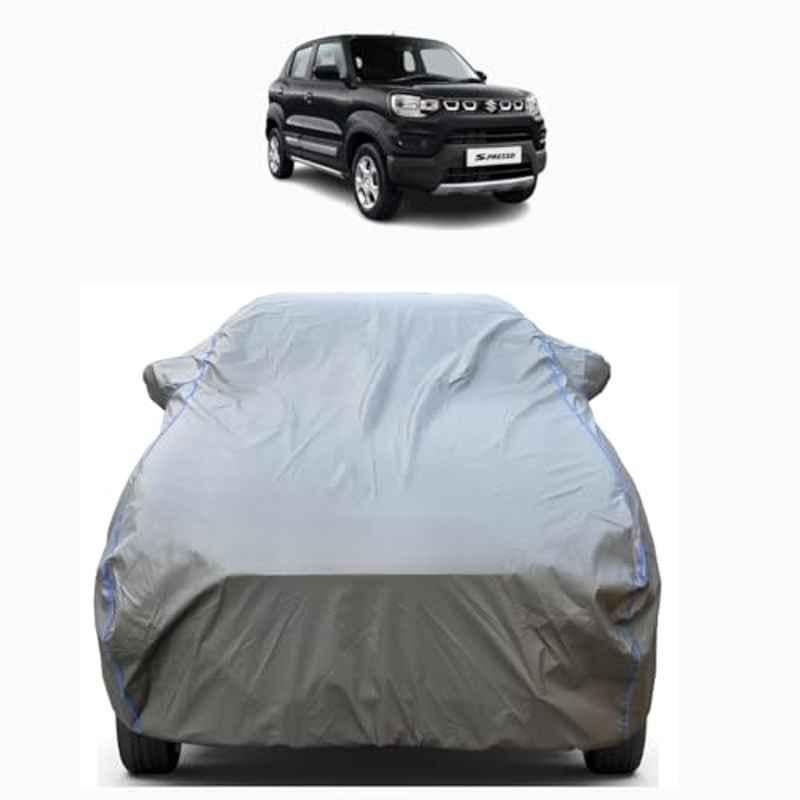 Aarex Auto Polyester Grey Car Cover with Mirror Pocket, Soft Cotton Magic Triple Stitch, Adjustable Buckle, UV & Dust Proof for Maruti Suzuki S-Presso 2015-2026 Model