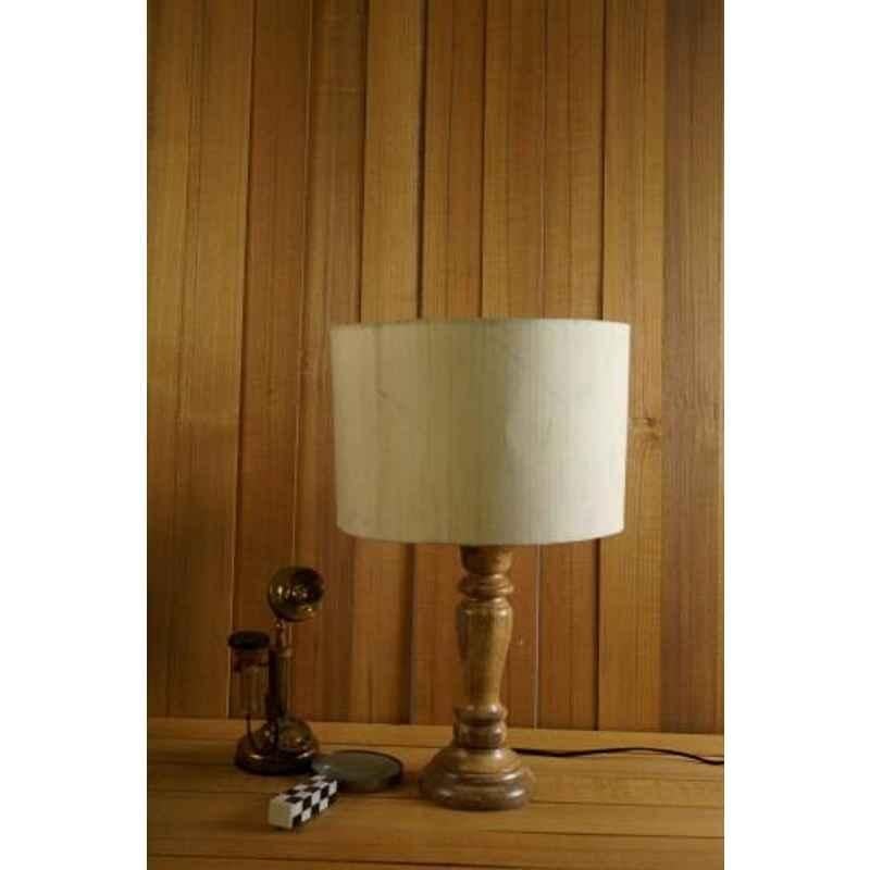Tucasa Mango Wood Royal Brown Table Lamp with 11.5 inch Polycotton Off White Drum Shade, WL-286