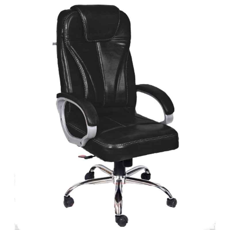 MRC Dragon Black Chromium Steel & Wood High Back Revolving Office Chair