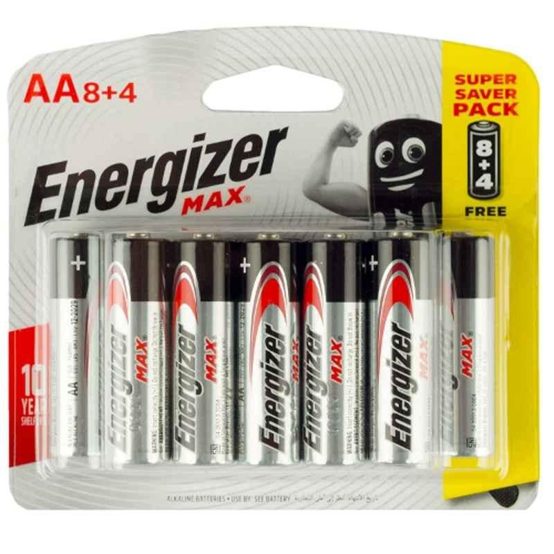 Energizer Max 1.5V AA Alkaline Battery, E91BP12