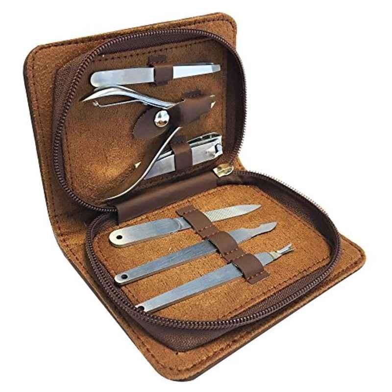 Evriholder 6 Pcs Stainless Steel Dapper Man Grooming Kit with Leather Carrying Case, DAM06-AMZ