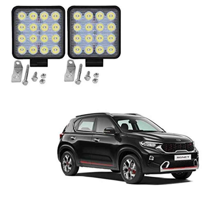 Kozdiko 2 Pcs 48W 16 LED White Bright Beam Square Fog Light Set for Kia Sonet, koz_92631