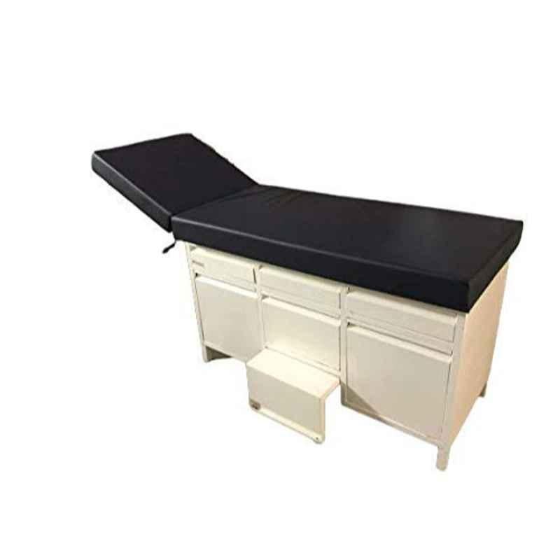 PMPS Mild Steel Epoxy Coated Examination Couch with Inbuilt Storage Drawers & Mattress