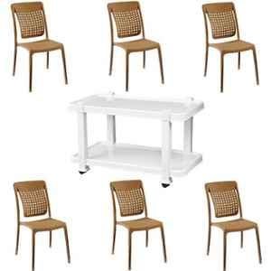 Italica 6 Pcs Polypropylene Sand Spine Care Chair & White Table with Wheels Set, 2109-6/9509