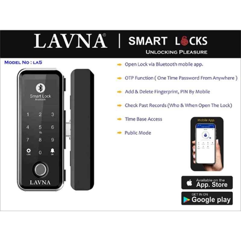 Lavna L-A5 Black RFID Fingerprint Door Lock with Remote & Mobile Application