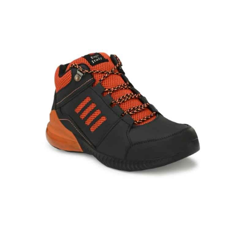 Eego Italy Leather Steel Toe Black & Orange Work Safety Boots, Size: 6, WW-103