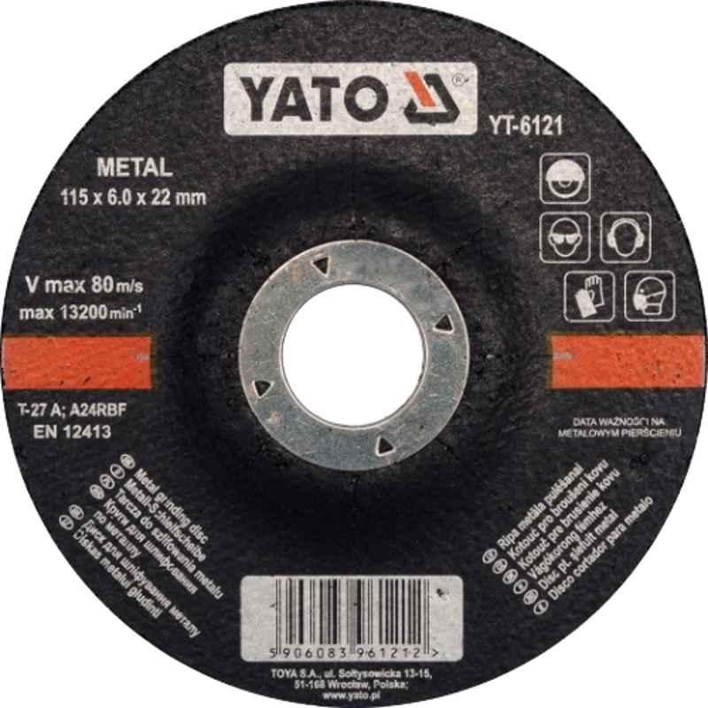 Yato 115x22x6 Depressed Center Metal Grinding Disc, YT-6121