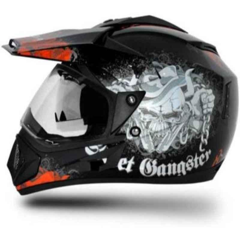 Vega Off Road Black & Orange Full Face Motorbike Helmet, Size (M, 570 mm)