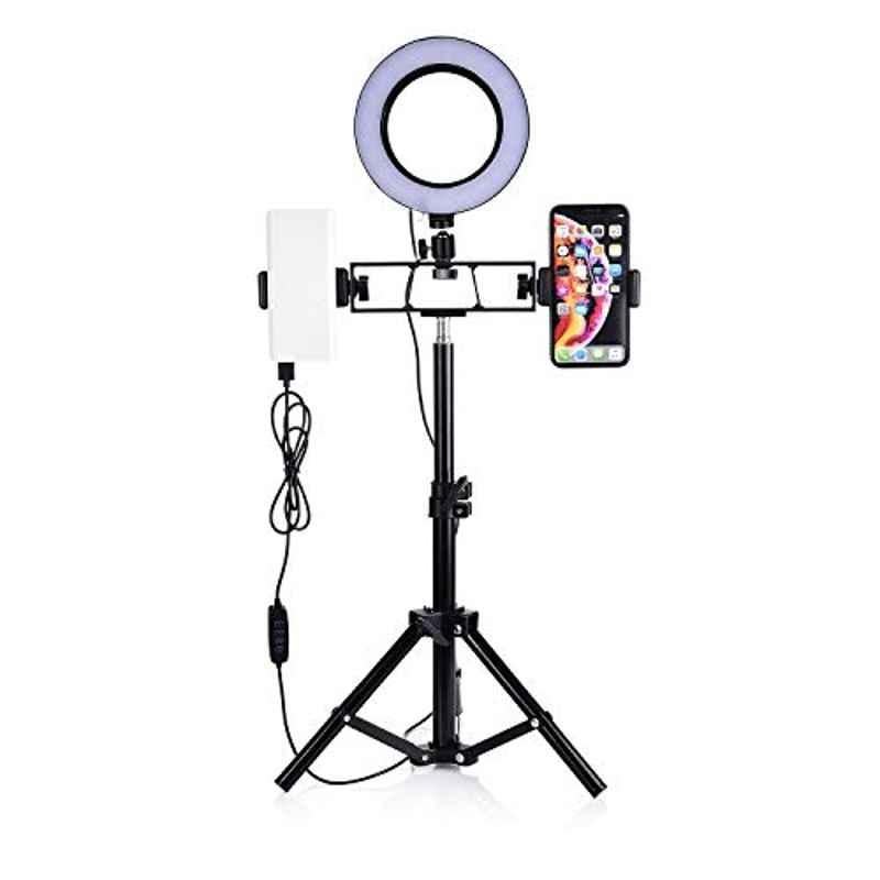 Rubik 6 inch 3 Colour Dimmable Ring Light with Extendable Tripod Stand & Cell Phone Holder, RB6INRIW2PH