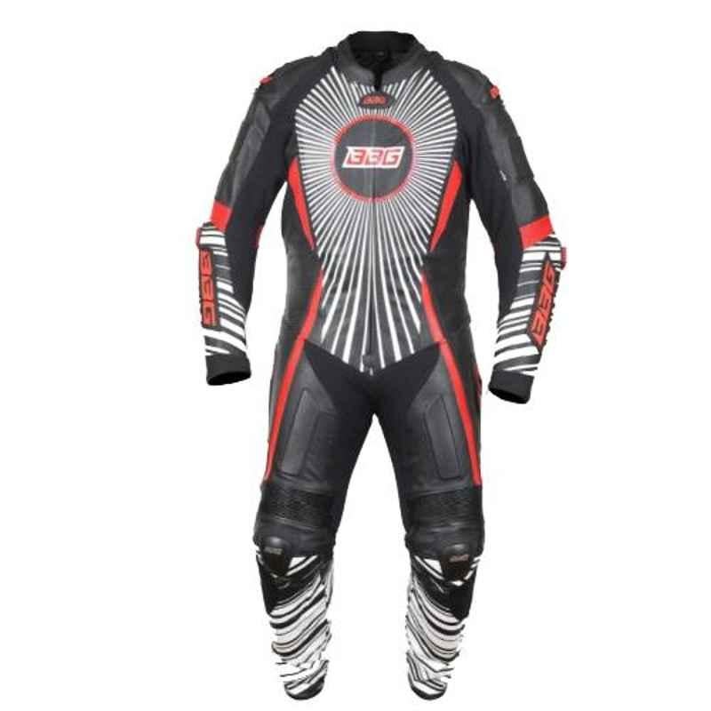 Biking Brotherhood Red Leather Race Suit, Size: Small