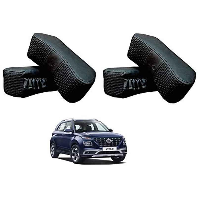 Kozdiko 4 Pcs CV Designer Black Leatherite Neck Rest Car Cushion Pillow Set Universal for All Cars