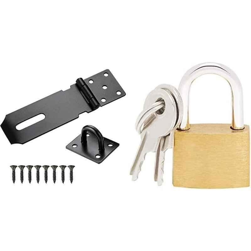Abbasali 3 inchx32mm Black HASP Lock with Mini Padlock & 3 Key