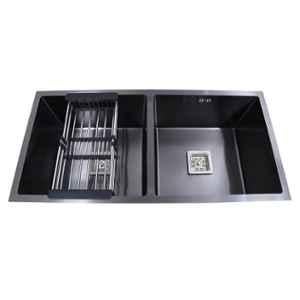 Happy Homes 37x18 inch SS 304 Stainless Steel Black Double Bowl Kitchen Sink