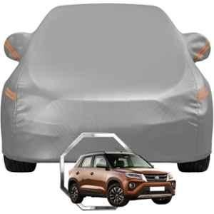 Allextreme Polyester Grey Highlighter Car Cover with Mirror Pocket & Triple Stitched Bottom Elastic for Toyota Urban Cruiser Hyryder All Model, TOY-URB-HYRYDER-GRY
