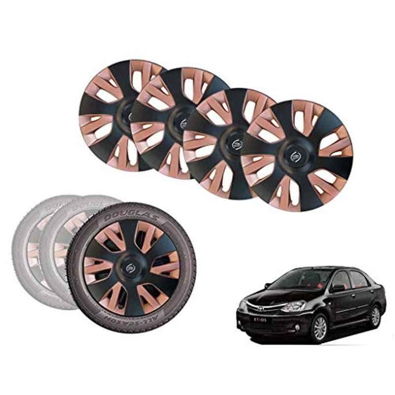 Auto Pearl 4 Pcs 14 inch ABS Black & Copper Car Wheel Cover Set for Toyota Etios