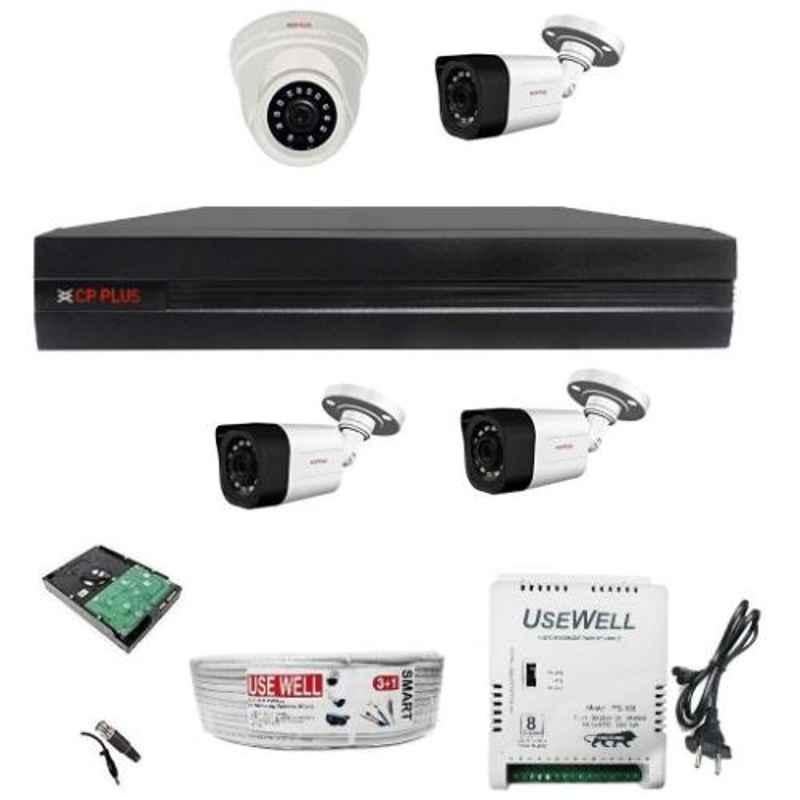 CP Plus 1MP White & Black Dome & 3 Bullet IR Camera with 4 Channel DVR Kit, CP-COM-C4D1B3H1-PS-BN-DC