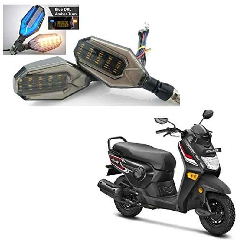 Kozdiko 4 Pcs Plastic Front & Rear U Shape Dual Color DRL LED BIke Indicator Set for Honda Cliq Mileage