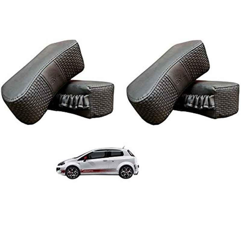 Kozdiko 4 Pcs CV Designer Grey Leatherite Neck Rest Car Cushion Pillow Set for Fiat Abarth