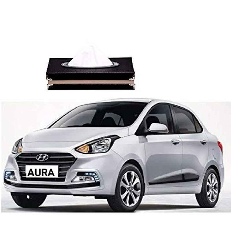 Kozdiko Leatherette Black Classic Car Tissue Paper Dispenser Box with 200 Sheets (100 Pulls) for Hyundai Aura